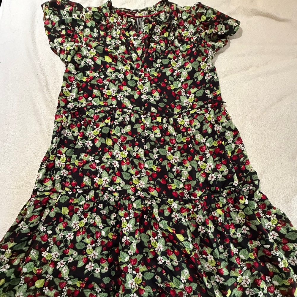 Anthologie Wild Strawberry Patch Ruffle-Sleeve V-Neck Mini Dress Womens Size: LP - Picture 7 of 16